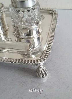 LARGE, IMPRESSIVE VICTORIAN ANT. SOLID SILVER INK- STAND. 1,353gms. LON. 1898