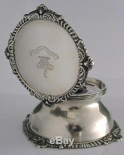 LARGE SOLID SILVER CRESTED INKWELL 1899 550g VERY INTERESTING ENGLISH ANTIQUE