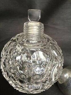 Large 1891 Antique Silver Top Large Cut Crystal Printies Perfume Scent Bottle