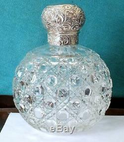 Large (564g) Cut Glass Silver Lid Globular Perfume Bottle Chester 1898 G Watts