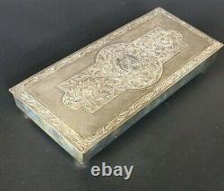 Large 900 Sterling Silver Hand Engraved Cigarett Or Playing Card Box