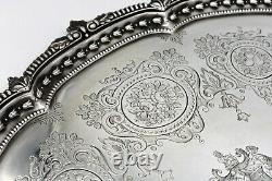 Large English sterling silver 2 HANDLED TRAY 1903. FRUIT & FLOWERS. CREST 3,400GM