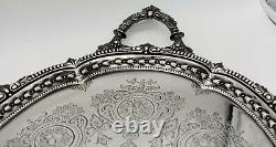Large English sterling silver 2 HANDLED TRAY 1903. FRUIT & FLOWERS. CREST 3,400GM