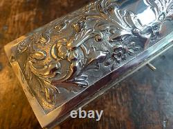 Large Repousse Silver Box Lon 1897 Fitted Silver Handle Curling Tongs & Burner