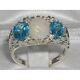 Large Solid Sterling Silver Natural Opal & Blue Topaz Victorian Designed Ring
