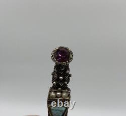 Large Victorian Scottish Dirk Pin Brooch, Agate & Solid Silver Amethyst Pearl