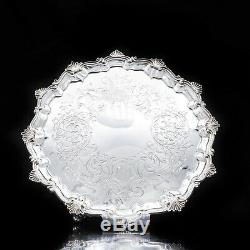 Large Victorian Solid Silver Salver Tray with Foliate Engravings Henry Holland