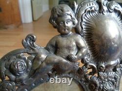 Large Victorian Sterling Silver Putti Repousse Picture Frame (603 grams Silver)