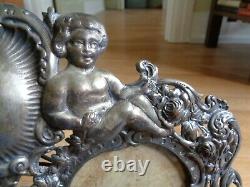 Large Victorian Sterling Silver Putti Repousse Picture Frame (603 grams Silver)
