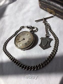 Late Victorian Silver Pocket watch with Albert Chain and Box c1890s