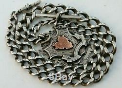 Long and heavy Victorian solid silver Albert pocket watch chain with heavy fob