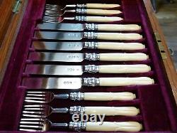 Lovely 1899 Solid Silver Tines, Blades With Bone Handles 12 Piece Set Of Cutlery