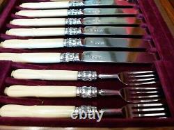 Lovely 1899 Solid Silver Tines, Blades With Bone Handles 12 Piece Set Of Cutlery