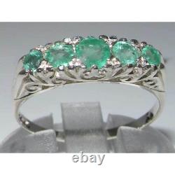 Luxury Solid Sterling Silver Natural Emerald Victorian Style Eternity Ring