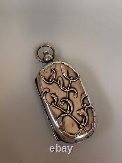 MISTLETOE Victorian SOLID Silver Chatelaine Coin Holder Pendant French Art Nouvo