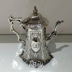 Mid 19th Century Antique Victorian Sterling Silver Four Piece Tea & Coffee Set