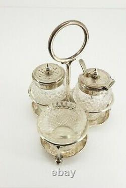 Miniature 925 Sterling Silver Condiment Set. T Wooley Birmingham 1901. NICE1