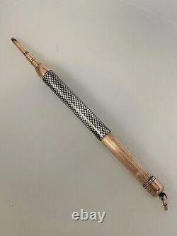 NIELLO Rose Gold SOLID Silver Checker Chatelaine Pencil Pendant French Victorian