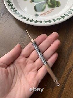 NIELLO Rose Gold SOLID Silver Checker Chatelaine Pencil Pendant French Victorian