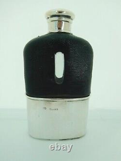 Nice Quality Victorian English Sterling Silver & Glass Hip Flask