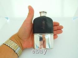 Nice Quality Victorian English Sterling Silver & Glass Hip Flask