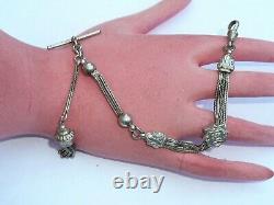 Nice Solid Silver Victorian Ladies Pocket Watch Albertina Chain T Bar And Tassel