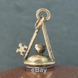 Novelty Victorian 9ct Gold Key to my Heart Pocket Watch Fob Seal Pendant t0482
