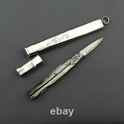 Novelty Victorian Solid Sterling Silver Cased Campaign Folding Scissors. 1899
