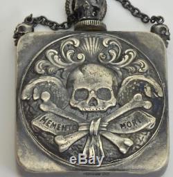 ONE OF A KIND Victorian Memento Mori Skull solid silver Poison bottle. C1850's