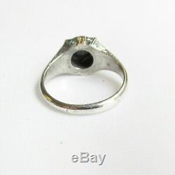 Old antique Victorian solid silver mourning ring with gold detail size O