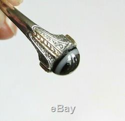 Old antique Victorian solid silver mourning ring with gold detail size O