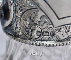 Ornate 1897 English Sterling Silver Mounted Claret Jug Repousse