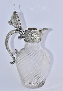Ornate 1897 English Sterling Silver Mounted Claret Jug Repousse