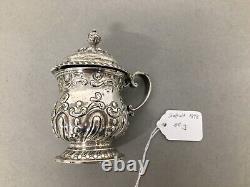 Ornate Victorian H'markd Silver Mustard Pot With Blue Glass Liner Sheffield 1898