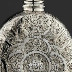 Ornate Victorian Solid Sterling Silver Hip / Liquor Flask. George Unite, Birm