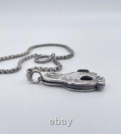 Ornate Victorian Sterling Silver Cigar Cutter Pocket Watch Fob with Chain Signed