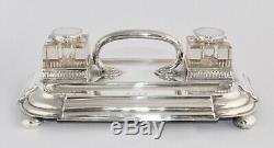 Outstanding 1897 Heavy Solid Sterling Silver Desk Stand with Double Ink Wells