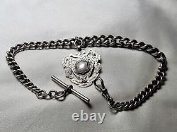 Oversized Heavy Duty Antique Sterling Silver Pocket Watch Albert Chain