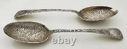 PAIR DECORATIVE TABLESPOONS STERLING SILVER VICTORIAN Sheffield 1896