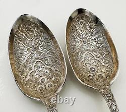 PAIR DECORATIVE TABLESPOONS STERLING SILVER VICTORIAN Sheffield 1896