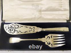 Pair Antique Victorian Solid Sterling Silver Fish Servers Hallmarked Boxed