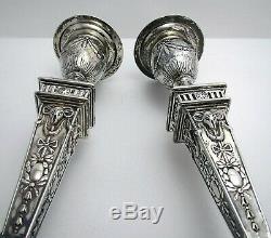 Pair Beautiful ANTIQUE Victorian Adam Style English Sterling Silver Candlesticks