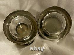 Pair Of Antique Hallmarked Silver Topped Glass Inkwells London 1872