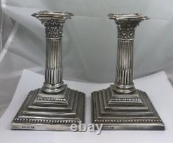 Pair Of Mappin & Webb Silver Corinthian Column Dwarf Candlesticks Sheffield 1996