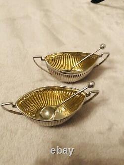 Pair Of Victorian Solid Silver Navette Form Fluted Salts William Davenport 1898