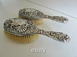 Pair Victorian Crested Silver Hair Brushes, London 1893