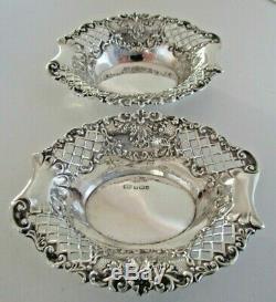 Pair Victorian Solid Silver Bon Bon, Trinket Dishes, Sheffield 1895