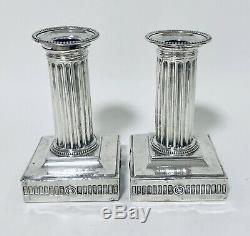 Pair of Antique Victorian Solid Sterling Silver Column Candlesticks 1896