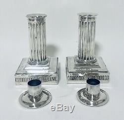 Pair of Antique Victorian Solid Sterling Silver Column Candlesticks 1896