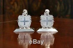 Pair of Antique Victorian Sterling Silver Armorial Crested Menu Holders England